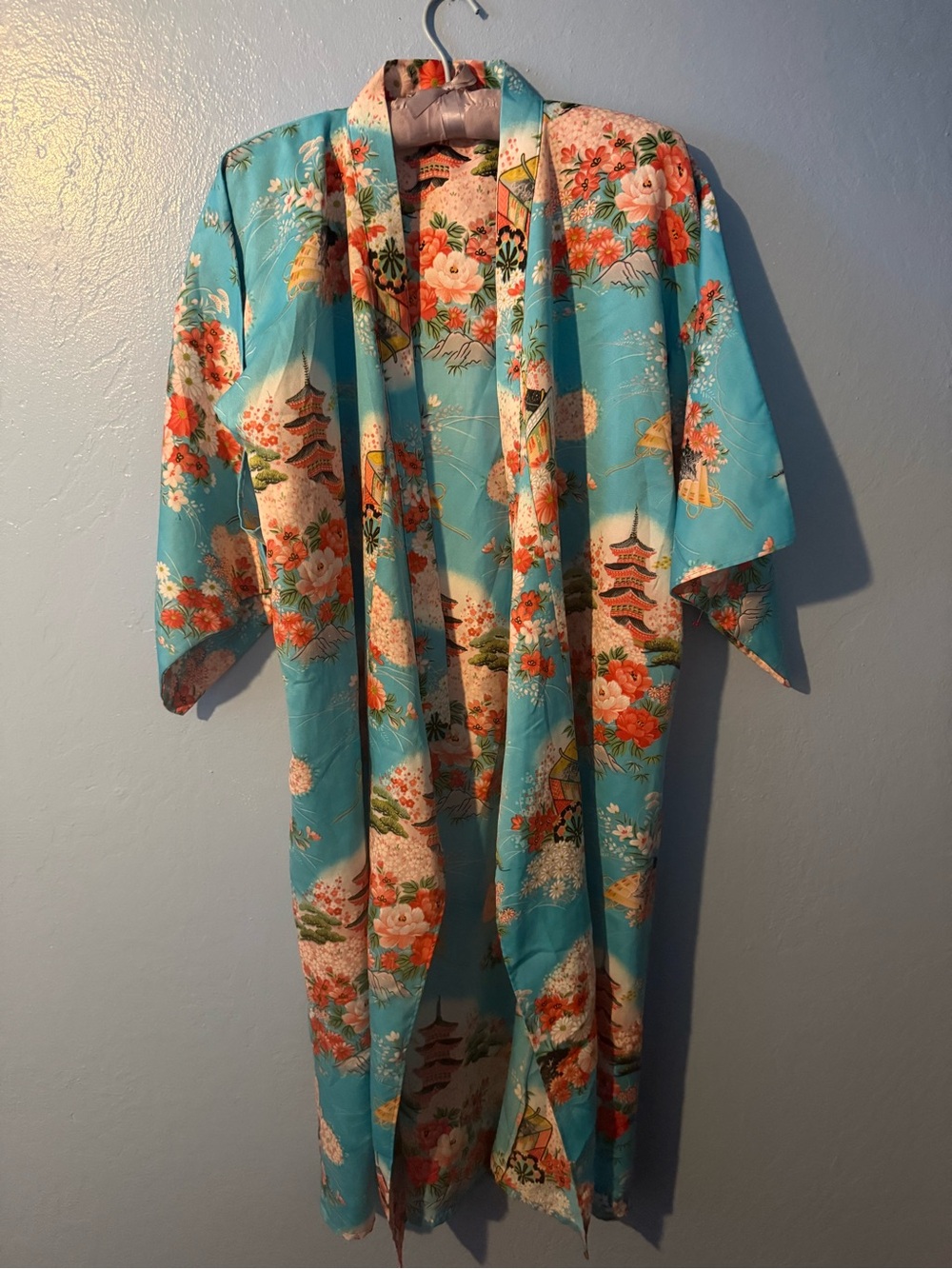 ICHI BAN Turquoise Floral Print Kimono Made in Japan